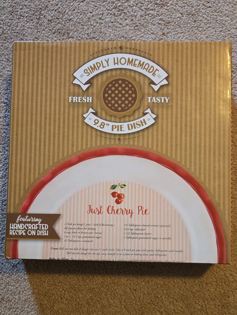 Just Cherry Pie Dish - Red & White 9.8" New In Box